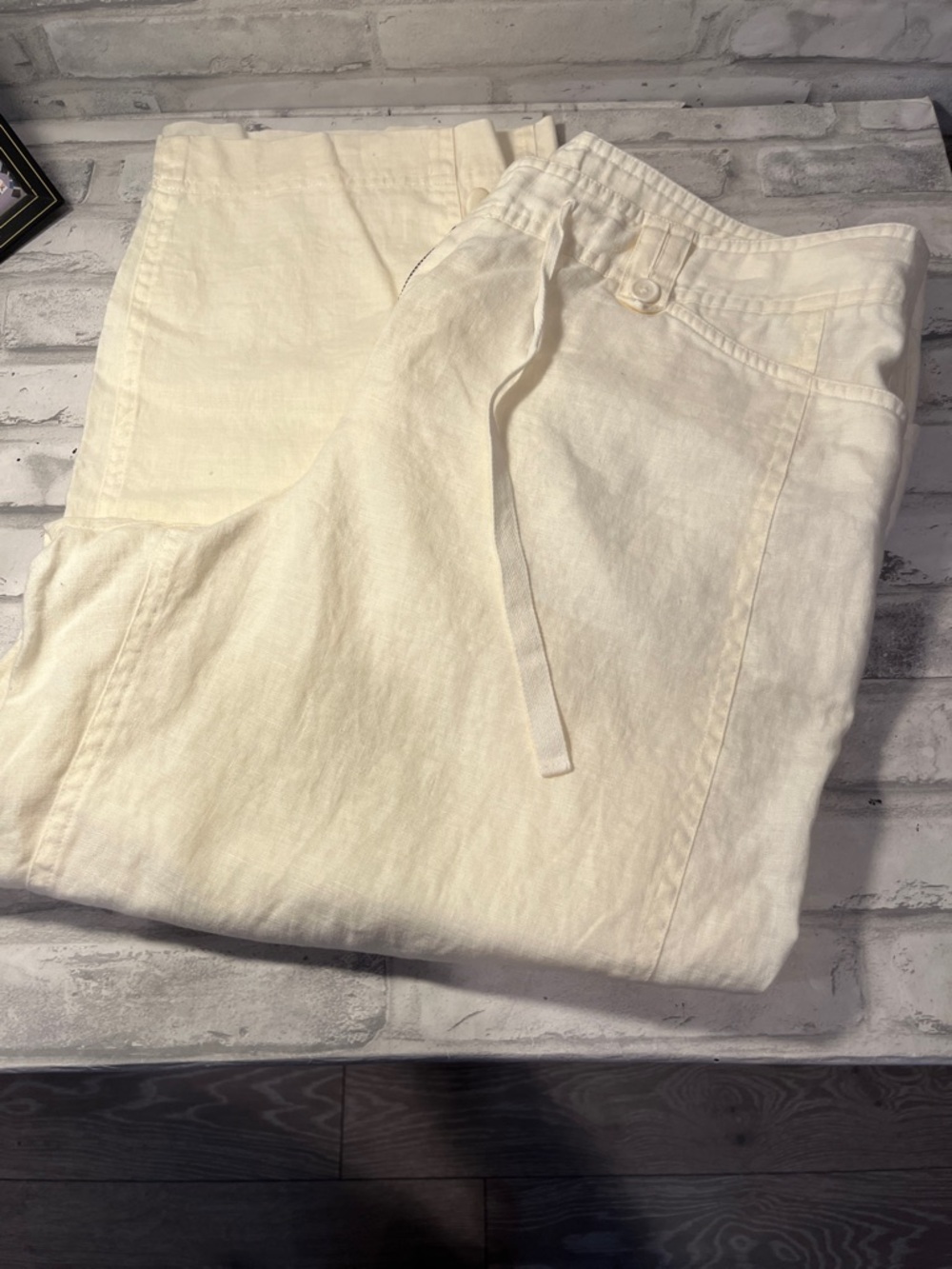 Jones New York Sport Cream Drawstring cotton Linen Pants wide linen size 14